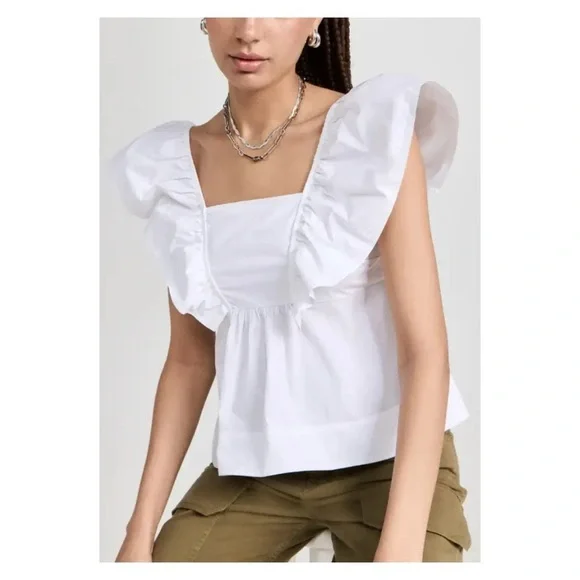 Ganni White Ruffle Sleeve Top - Picture 2 of 15